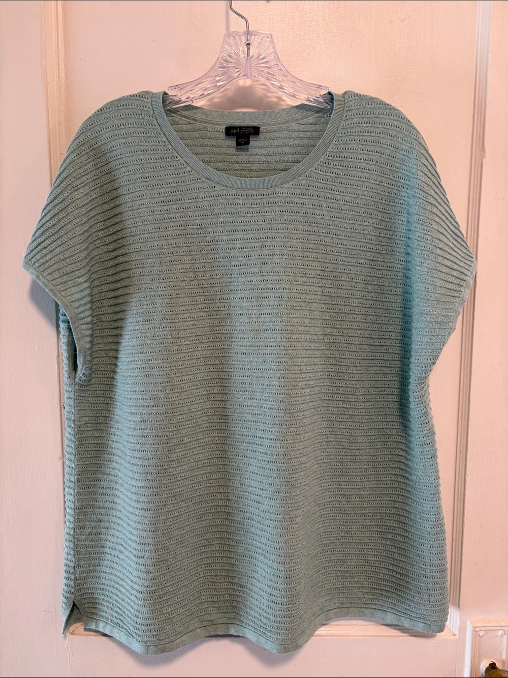 J Jill Wearever Pullover Top Light Sea Green Lightweight Knit Short Sleeve XL